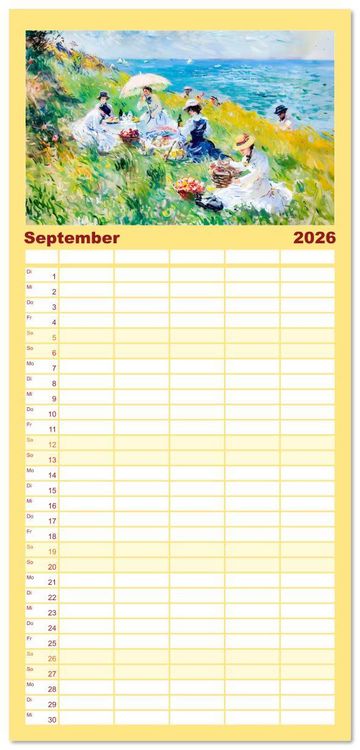 Produktbild: Familienplaner 2026 - Ein Tag am Meer - Durch die Augen der Impressionisten mit 5 Spalten (Wandkalender, 21 x 45 cm) CALVENDO