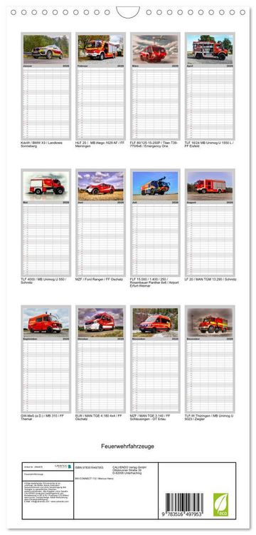 Produktbild: Familienplaner 2026 - Feuerwehrfahrzeuge mit 5 Spalten (Wandkalender, 21 x 45 cm) CALVENDO
