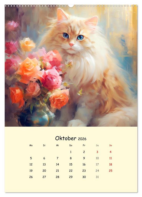 Produktbild: Liebliche Katzen. Anmut und W&uuml;rde mit Blumen (hochwertiger Premium Wandkalender 2026 DIN A2 hoch), Kunstdruck in Hochglanz
