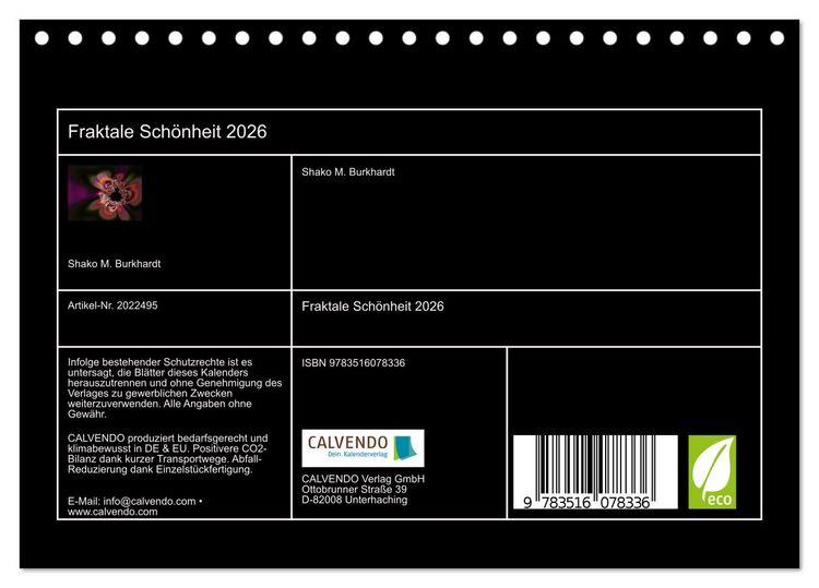 Produktbild: Fraktale Sch&ouml;nheit 2026 (Tischkalender 2026 DIN A5 quer), CALVENDO Monatskalender