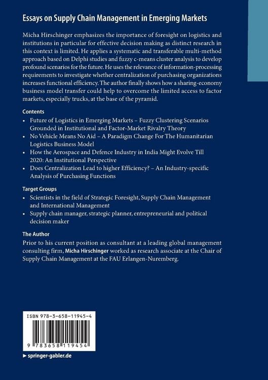Produktbild: Essays on Supply Chain Management in Emerging Markets