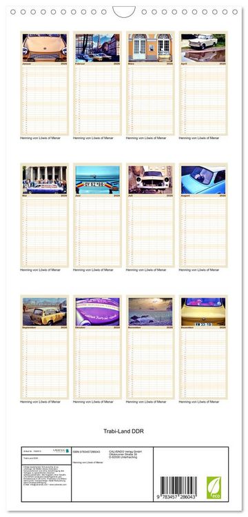 Produktbild: Familienplaner 2026 - Trabi-Land DDR mit 5 Spalten (Wandkalender, 21 x 45 cm) CALVENDO