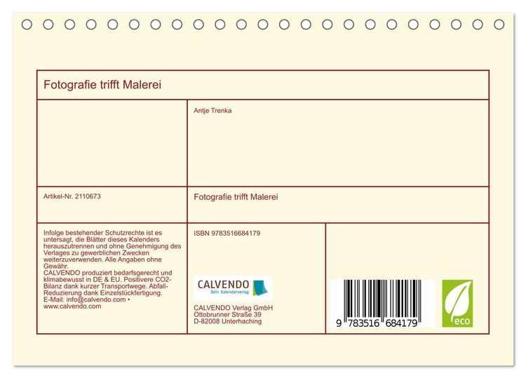 Produktbild: Fotografie trifft Malerei (Tischkalender 2026 DIN A5 quer), CALVENDO Monatskalender