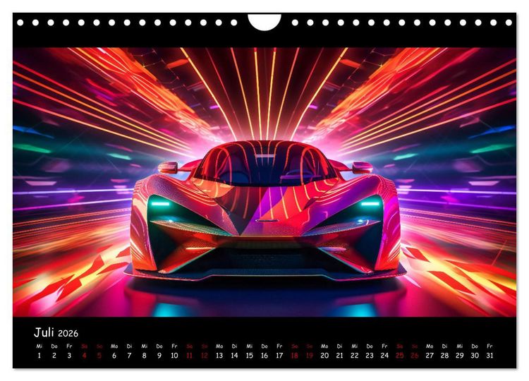 Produktbild: Futuristische Neon Cars (Wandkalender 2026 DIN A4 quer), CALVENDO Monatskalender