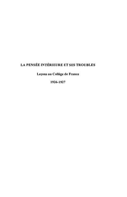 Produktbild: Pensee interieur et ses troubles