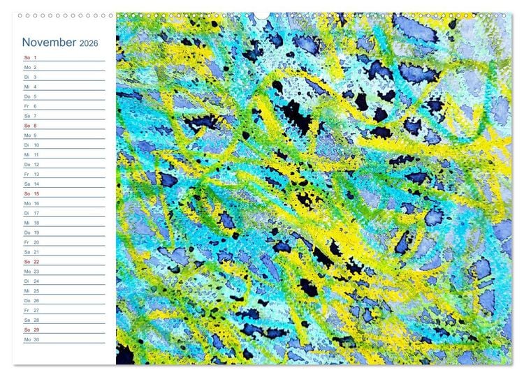 Produktbild: Jadegr&uuml;n und K&ouml;nigsblau - Zauberhafte Aquarellexperimente in Gr&uuml;n und Blau (hochwertiger Premium Wandkalender 2026 DIN A2 quer), Kunstdruck in Hochglanz