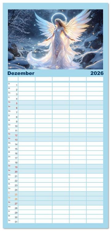 Produktbild: Familienplaner 2026 - Engel und Wasser - Ein Band der Anmut mit 5 Spalten (Wandkalender, 21 x 45 cm) CALVENDO