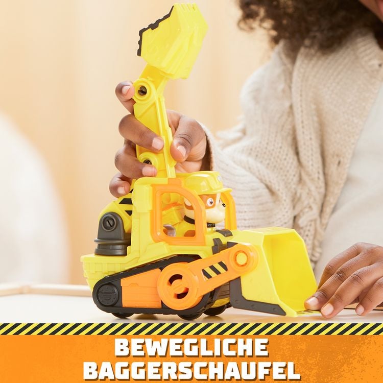 Produktbild: Rubble und Crew - Planierraupen-Baufahrzeug mit Rubble-Figur, bewegliche Schaufel & Bagger, Spielzeug aus der TV-Serie, ab 3 Jahren
