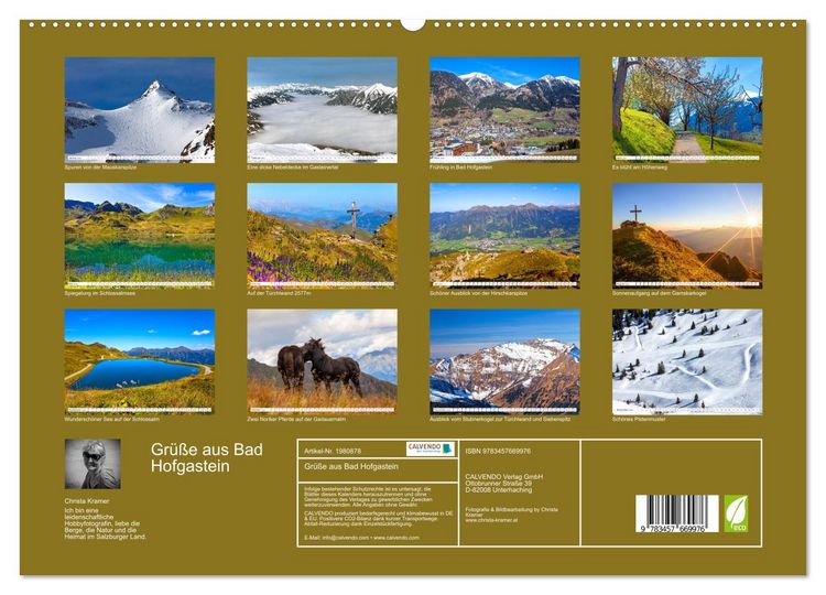 Produktbild: Gr&uuml;&szlig;e aus Bad Hofgastein (hochwertiger Premium Wandkalender 2026 DIN A2 quer), Kunstdruck in Hochglanz