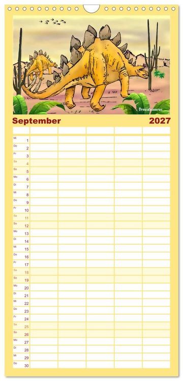 Produktbild: Familienplaner 2027 - Die Welt der Dinos mit 5 Spalten (Wandkalender, 21 x 45 cm) CALVENDO