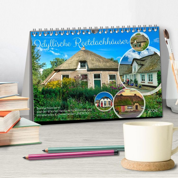 Produktbild: Idyllische Reetdachh&auml;user (Tischkalender 2026 DIN A5 quer), CALVENDO Monatskalender
