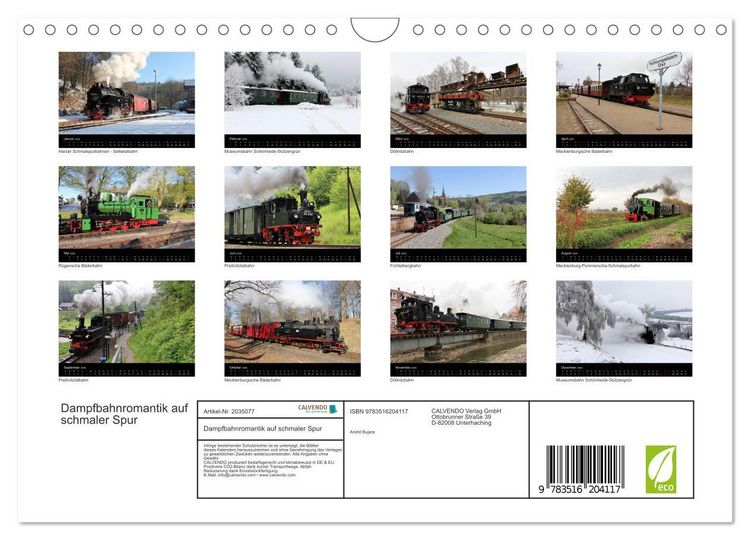Produktbild: Dampfbahnromantik auf schmaler Spur (Wandkalender 2026 DIN A4 quer), CALVENDO Monatskalender