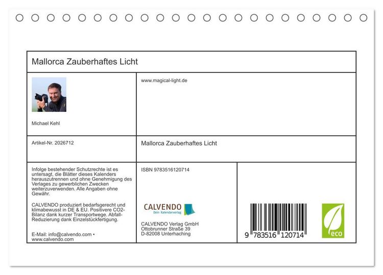 Produktbild: Mallorca Zauberhaftes Licht (Tischkalender 2026 DIN A5 quer), CALVENDO Monatskalender