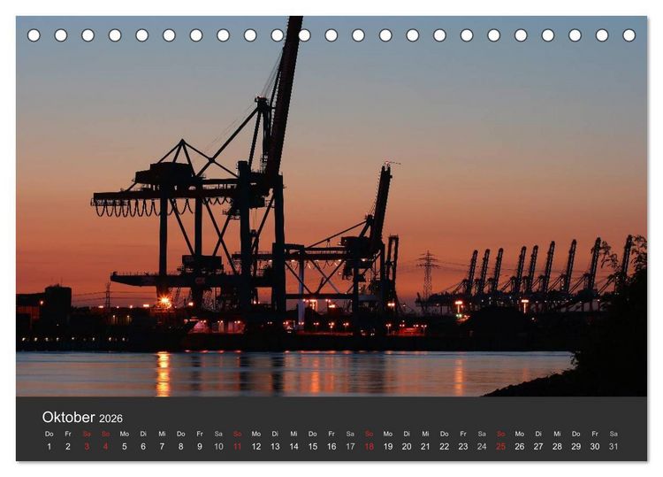 Produktbild: Hamburger Hafen bei Nacht (Tischkalender 2026 DIN A5 quer), CALVENDO Monatskalender