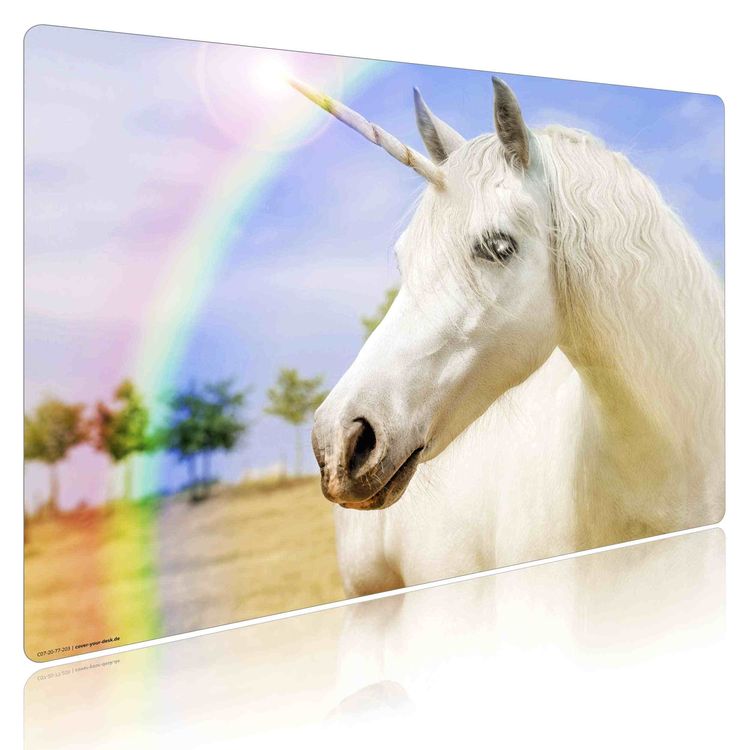 Produktbild: Cover-your-desk Schreibtischunterlage f&uuml;r Kinder Wei&szlig;es Einhorn, aus hochwertigem Vinyl , 60 x 40 cm
