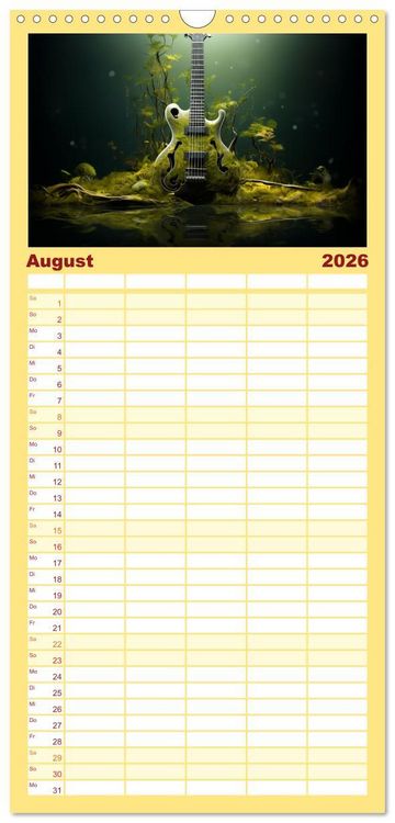 Produktbild: Familienplaner 2026 - Sechs Saiten, Zw&ouml;lf Monate - Der Gitarrenkalender mit 5 Spalten (Wandkalender, 21 x 45 cm) CALVENDO