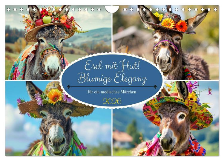 Produktbild: Esel mit Hut! Blumige Eleganz f&uuml;r ein modisches M&auml;rchen (Wandkalender 2026 DIN A4 quer), CALVENDO Monatskalender