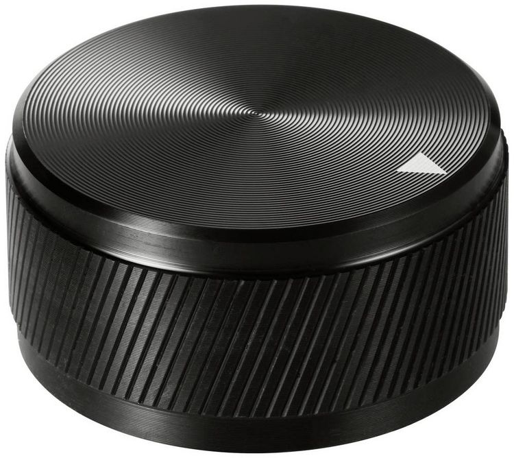 Produktbild: TRU COMPONENTS TC-11654300 Drehknopf mit Knopfmarkierung Schwarz (&Oslash; x H) 34 mm x 17 mm Aluminium 1 St.