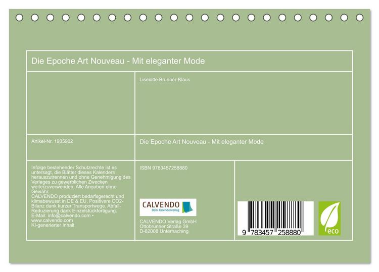 Produktbild: Die Epoche Art Nouveau - Mit eleganter Mode (Tischkalender 2026 DIN A5 quer), CALVENDO Monatskalender