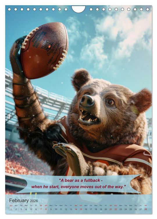 Produktbild: American football with funny animals (Wall Calendar 2026 DIN A4 portrait), CALVENDO 12 Month Wall Calendar