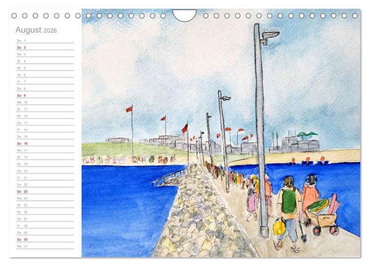Produktbild: B&uuml;sum Aquarelle - Liebevolle Impressionen des beliebten Nordseebads (Wandkalender 2026 DIN A4 quer), CALVENDO Monatskalender