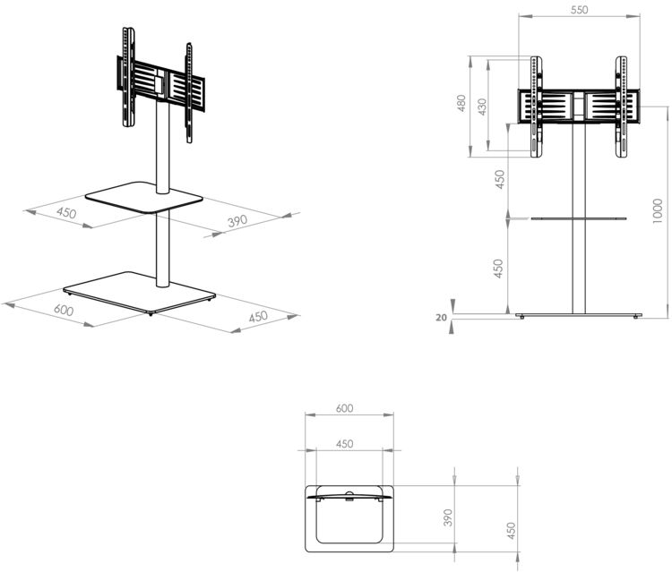 Produktbild: TV Standfu&szlig; Alu Glas Fernseh St&auml;nder Fu&szlig; Alani