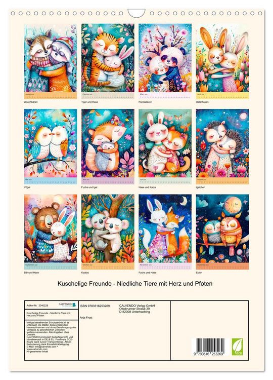 Produktbild: Kuschelige Freunde - Niedliche Tiere mit Herz und Pfoten (Wandkalender 2026 DIN A3 hoch), CALVENDO Monatskalender