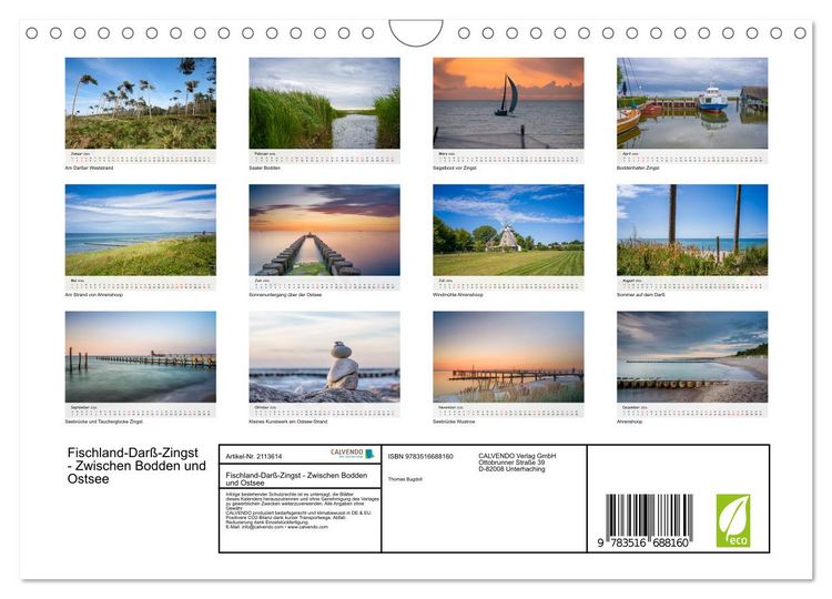 Produktbild: Fischland-Dar&szlig;-Zingst - Zwischen Bodden und Ostsee (Wandkalender 2026 DIN A4 quer), CALVENDO Monatskalender