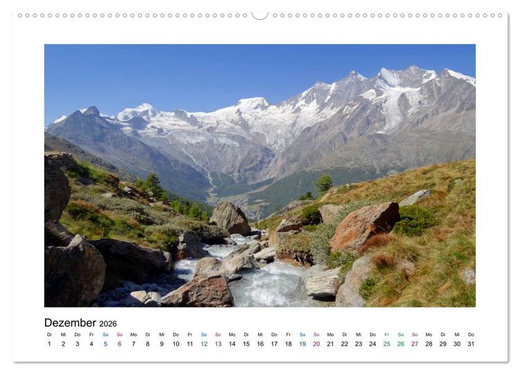 Produktbild: Perlen im Saastal Wallis Schweiz (hochwertiger Premium Wandkalender 2026 DIN A2 quer), Kunstdruck in Hochglanz