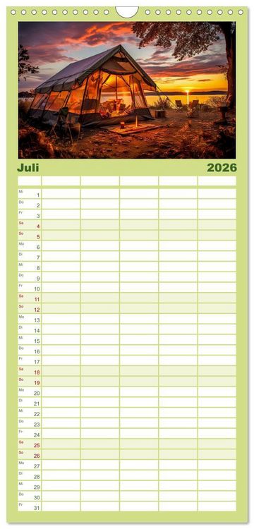 Produktbild: Familienplaner 2026 - Camping mit dem Zelt mit 5 Spalten (Wandkalender, 21 x 45 cm) CALVENDO