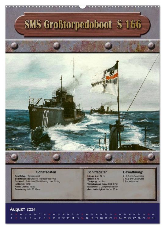 Produktbild: Die kaiserliche Marine 1871 - 1918 (Wandkalender 2026 DIN A2 hoch), CALVENDO Monatskalender