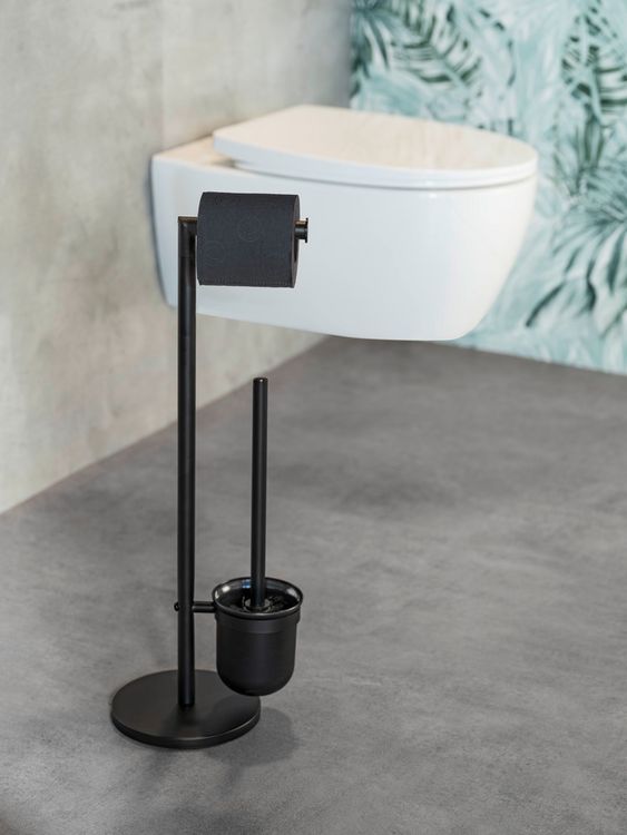 Produktbild: Stand WC-Garnitur Mod. Parus Schwarz, aus lackiertem Stahl