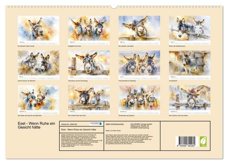 Produktbild: Esel - Wenn Ruhe ein Gesicht h&auml;tte (hochwertiger Premium Wandkalender 2027 DIN A2 quer), Kunstdruck in Hochglanz
