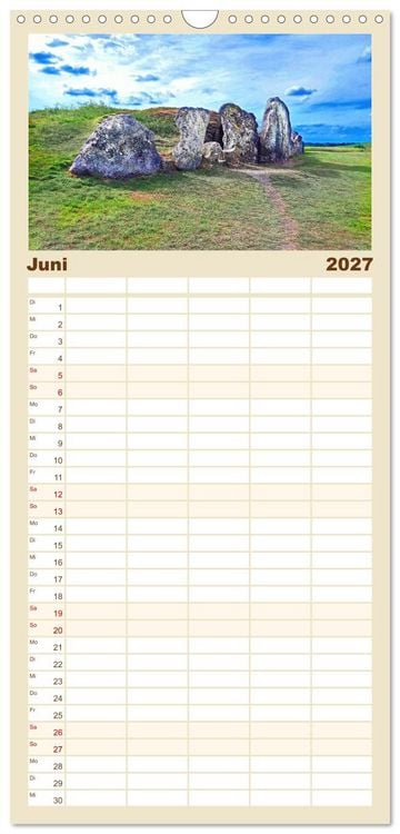 Produktbild: Familienplaner 2027 - S&uuml;dengland - Mystische Steinkreise und Dartmoor mit 5 Spalten (Wandkalender, 21 x 45 cm) CALVENDO