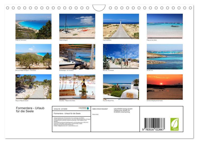 Produktbild: Formentera - Urlaub f&uuml;r die Seele (Wandkalender 2026 DIN A4 quer), CALVENDO Monatskalender