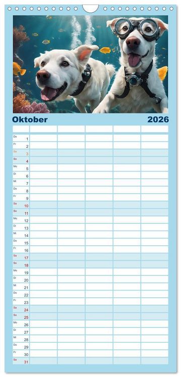 Produktbild: Familienplaner 2026 - Hunde abgetaucht mit 5 Spalten (Wandkalender, 21 x 45 cm) CALVENDO