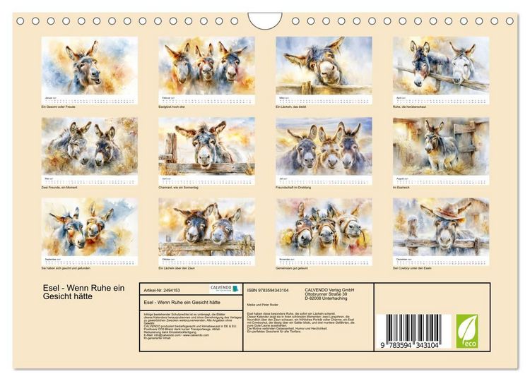 Produktbild: Esel - Wenn Ruhe ein Gesicht h&auml;tte (Wandkalender 2027 DIN A4 quer), CALVENDO Monatskalender