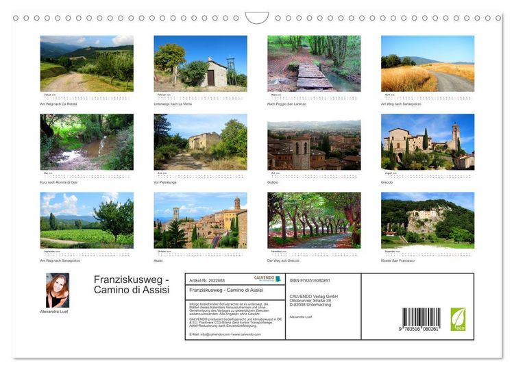 Produktbild: Franziskusweg - Camino di Assisi (Wandkalender 2026 DIN A3 quer), CALVENDO Monatskalender