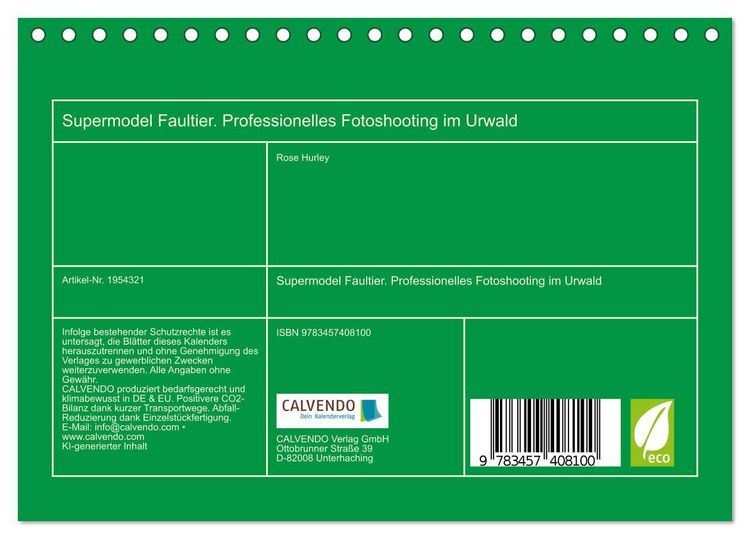 Produktbild: Supermodel Faultier. Professionelles Fotoshooting im Urwald (Tischkalender 2026 DIN A5 quer), CALVENDO Monatskalender