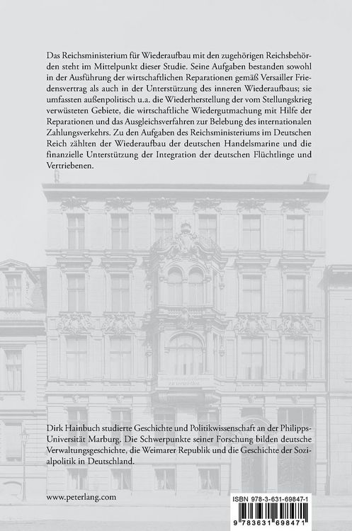 Produktbild: Das Reichsministerium f&uuml;r Wiederaufbau 1919 bis 1924