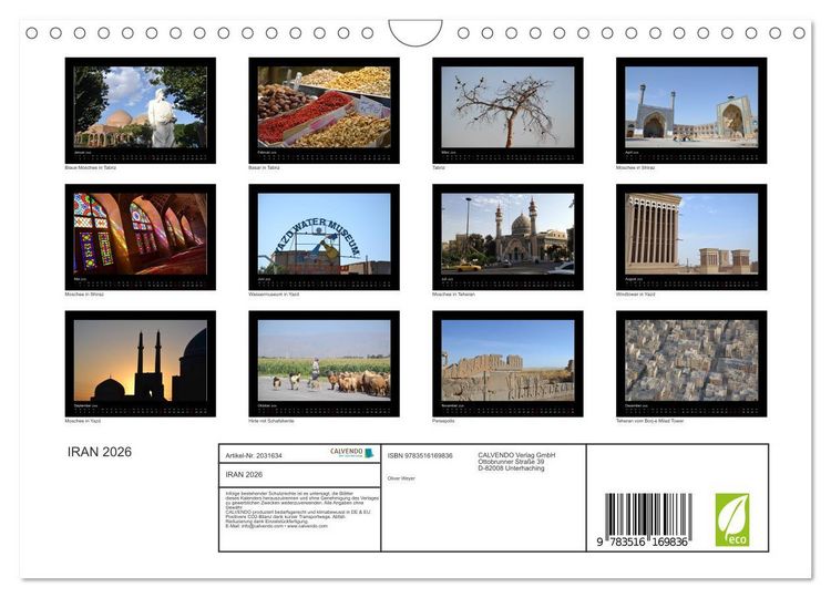 Produktbild: IRAN 2026 (Wandkalender 2026 DIN A4 quer), CALVENDO Monatskalender