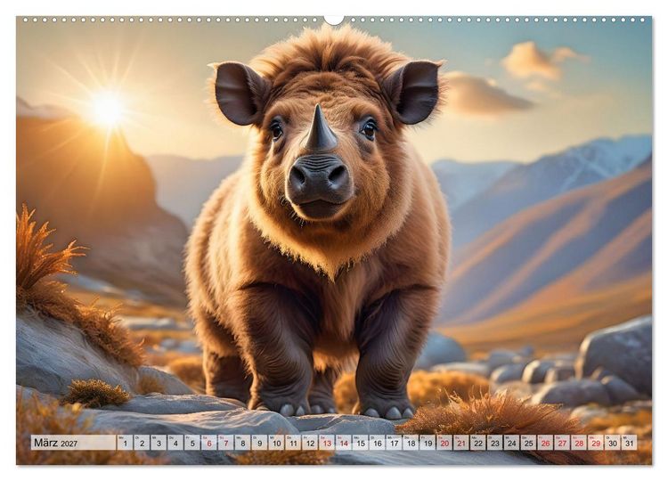 Produktbild: Pr&auml;historische Kinderstube - niedliche Tierkinder der Urzeit (hochwertiger Premium Wandkalender 2027 DIN A2 quer), Kunstdruck in Hochglanz