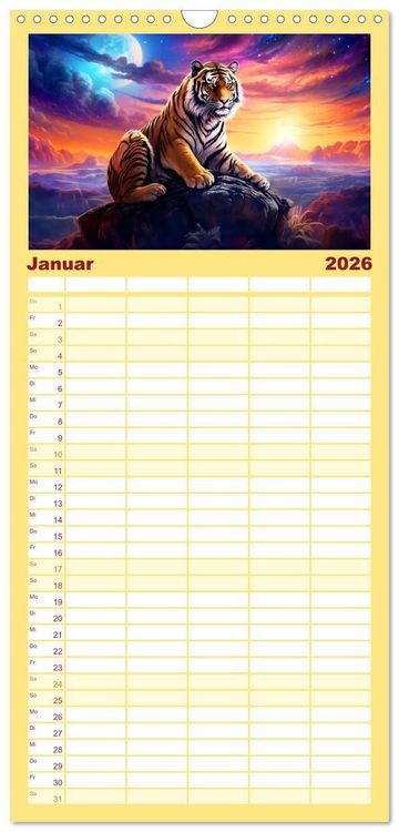Produktbild: Familienplaner 2026 - Jahr des Tigers - Portr&auml;ts des chinesischen Tierkreiszeichens mit 5 Spalten (Wandkalender, 21 x 45 cm) CALVENDO