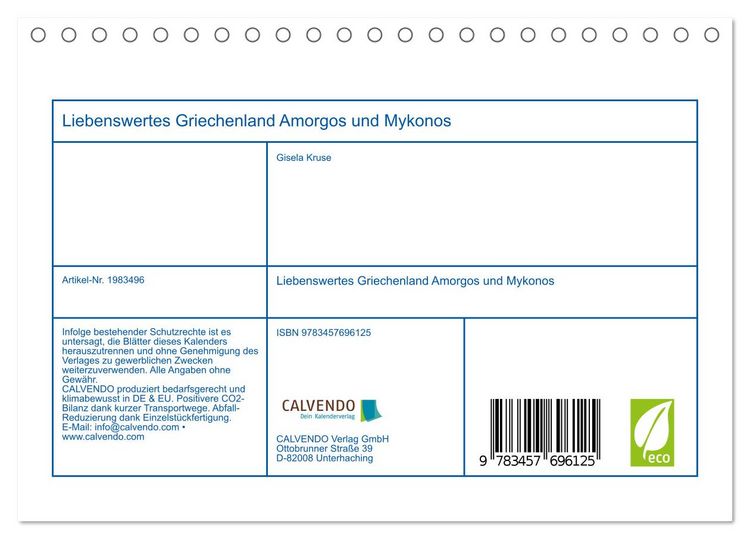 Produktbild: Liebenswertes Griechenland Amorgos und Mykonos (Tischkalender 2026 DIN A5 quer), CALVENDO Monatskalender