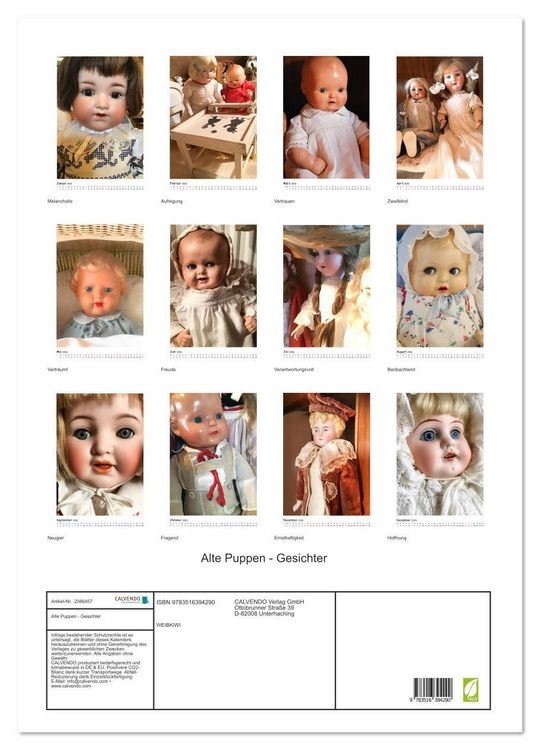 Produktbild: Alte Puppen - Gesichter (Wandkalender 2026 DIN A2 hoch), CALVENDO Monatskalender