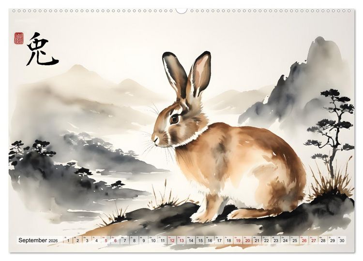 Produktbild: Tierische Anmut - japanische Aquarellkunst von der Natur inspiriert (hochwertiger Premium Wandkalender 2026 DIN A2 quer), Kunstdruck in Hochglanz