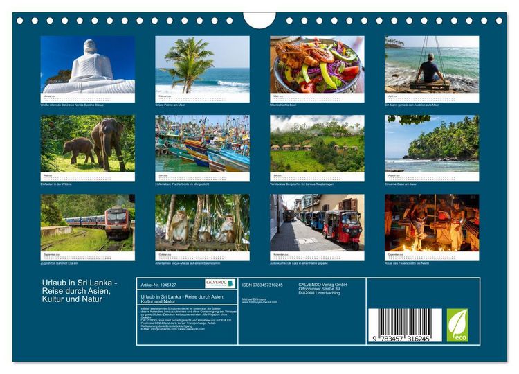 Produktbild: Urlaub in Sri Lanka - Reise durch Asien, Kultur und Natur (Wandkalender 2026 DIN A4 quer), CALVENDO Monatskalender