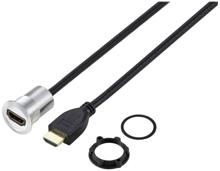 Produktbild: TRU COMPONENTS TC-11980456 HDMI Panel-Adapter Buchse HDMI-Buchse - HDMI-Stecker Silber Polzahl: 1 Kabell&auml;nge: 90 cm Inhalt: 1 St.