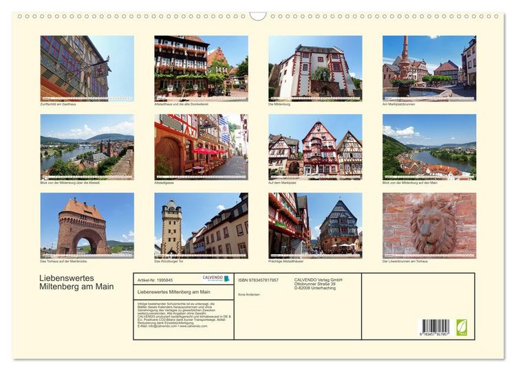 Produktbild: Liebenswertes Miltenberg am Main (Wandkalender 2026 DIN A2 quer), CALVENDO Monatskalender