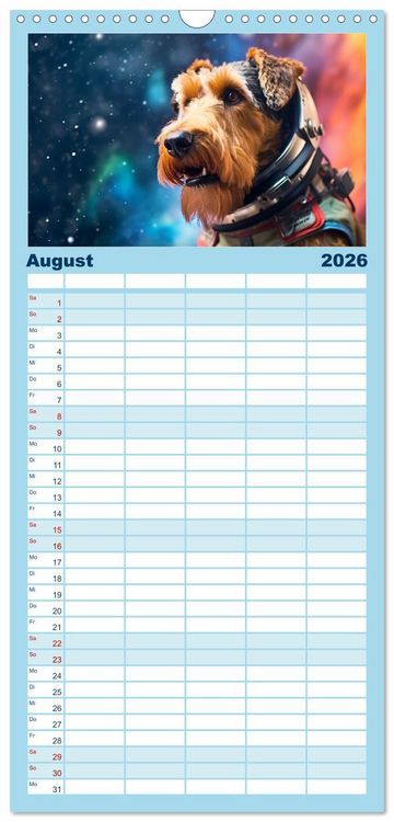 Produktbild: Familienplaner 2026 - Hunde im Weltall mit 5 Spalten (Wandkalender, 21 x 45 cm) CALVENDO